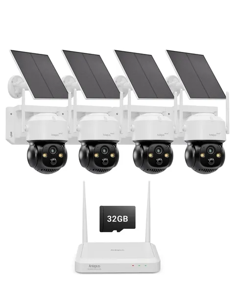 Solar Security Camera Wireless Outdoor, 2.5K Pan/Tilt 4-Cam Kit with Solar Pa...
