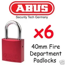Red Fire Brigade Padlocks - Fire Department Abus 40mm  x6 Locks Keyed Alike !!!!