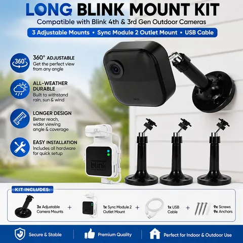 Long Blink Camera Mount Kit 3 Pack with Sync Module Outlet Mount & USB Cable