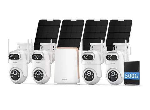 Eseecloud 4-Cam Kit, Dual Lens Solar Security Camera Wireless Outdoor System