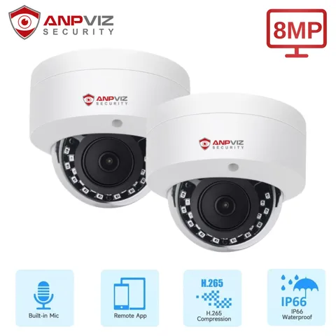 Anpviz 2PCS 8MP 4K IP Camera PoE Dome Outdoor & Indoor Built-in Mic Ip66 H.265