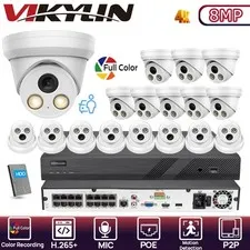 VIKYLIN 16CH NVR POE 24H Color Outdoor CCTV MIC 8MP Security Camera Systems Lot
