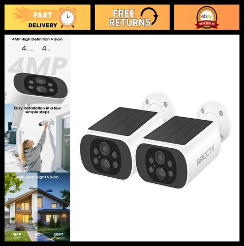 Solar Security Camera Outdoor Wireless - 4MP Battery Powered, PIR Motion Sensor,