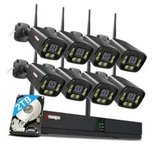 Home Security Camera System Outdoor,2TB HDD, 8 Plug-in WiFi Camera Black 8C2T