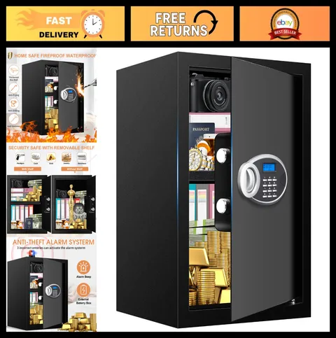 Fireproof Waterproof Home Safe 3.3 Cu Ft, Digital Security Box with Keypad & Key