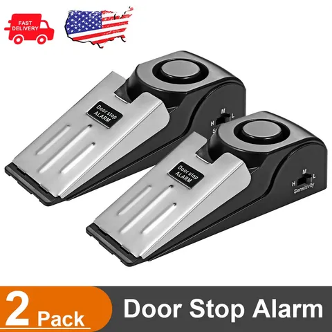2 Pack Door Stop Alarm 120dB Security Stopper Wedge for Travel Hotel Home Safety