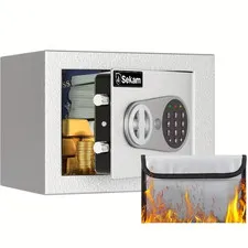 Fireproof Steel Safe Box with Cash Bag Keypad & Key Lock Home Office Security
