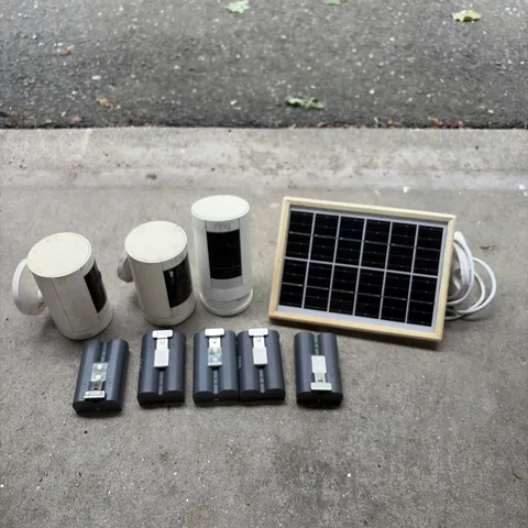 Lot of 3 Ring Stick Up Cam 5UM7E5 3rd Gen with 5 batteries and solar panel 