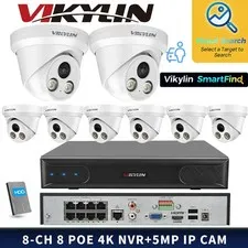 VIKYLIN SmartFind 8POE 8CH NVR System Dual lens Color 5MP Security IP Camera Lot