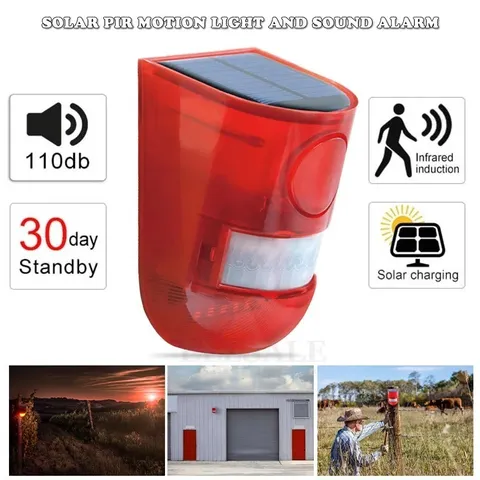Solar Alarm LED Strobe Light 110dB Siren Wireless Motion Sensor Outdoor Security