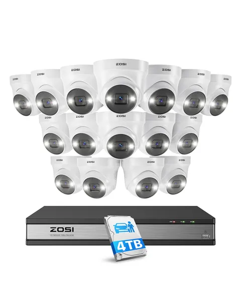ZOSI 16CH 4K PoE Security Camera System H.265+ 16 Channel 5MP AI IP Cameras Dome