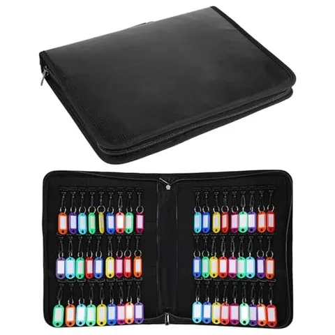 Zippered Key Case with Handle, Key Binder Organizer with 54 Hooks and Tags |