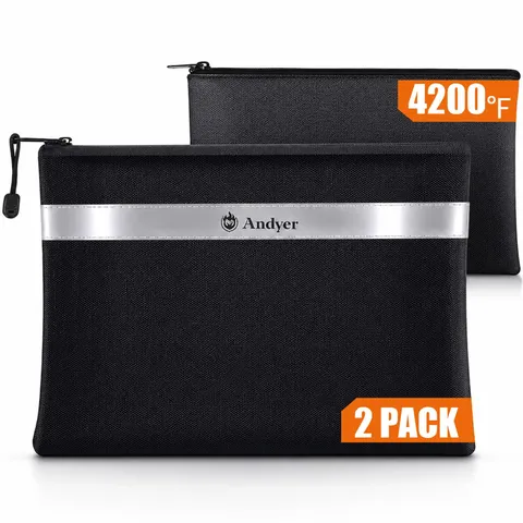Fireproof Money Bag for Cash, 2 Pack Fire Proof Bag for Documents