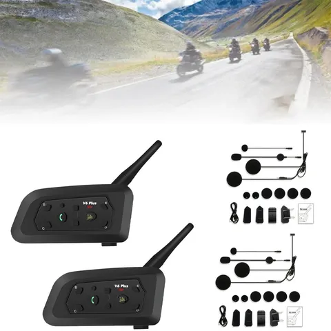 2x V6 Pro Motorcycle Helmet Intercom Bluetooth Headset 6 Riders 1200m Interphone