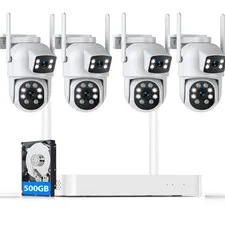 5GHz WiFi Dual Lens Security Camera System 10CH NVR 500G Outdoor Wireless No Fee