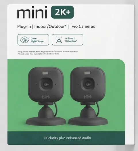 Blink Mini 2K+ Compact Plug-In Security Camera 2-Pack (Black)