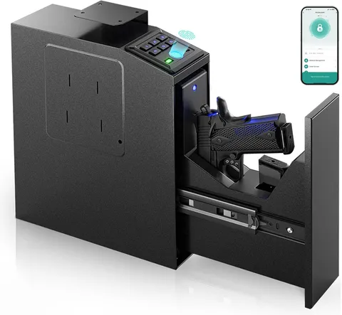 Biometric Slider Safe, 4 Unlock Methods, Wall Safe for Home Defense, Mountable B