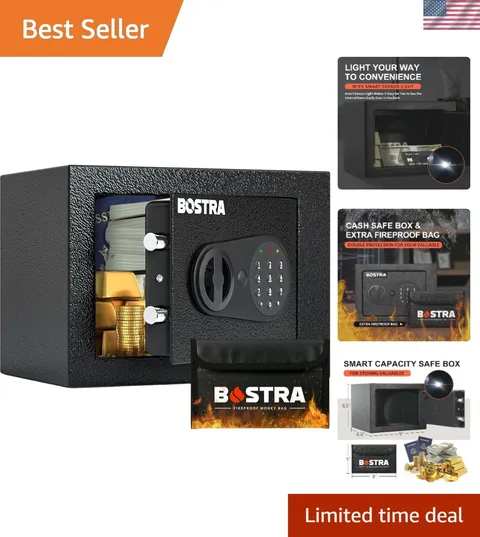Fireproof Safe Box with Sensor Light & Fireproof Bag, Money Safe Box with Dig...