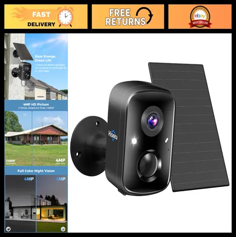 Wireless Solar-Powered 3K 4MP Outdoor Security Cameras, WiFi, PIR/AI Motion, Wat