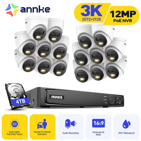 ANNKE 16CH 12MP NVR 5MP POE Security IP Camera System 3K AI Color Night Vision