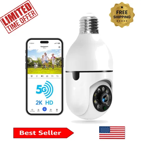 2K WiFi Light Bulb Security Camera - Dual Band, Motion Detection & Night Vision