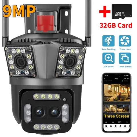 3Lens 1080P HD WiFi IP Camera Wireless Outdoor CCTV PTZ Home Security Cam 9MP US