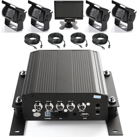 4Ch Mobile Vehicle DVR F Hard Drive HDD SD + Cable 720P Camera 7" LCD Screen kit