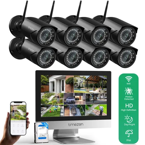 3MP Wireless Security Camera System WiFi Outdoor Home 12''Monitor 10CH NVR 1TB