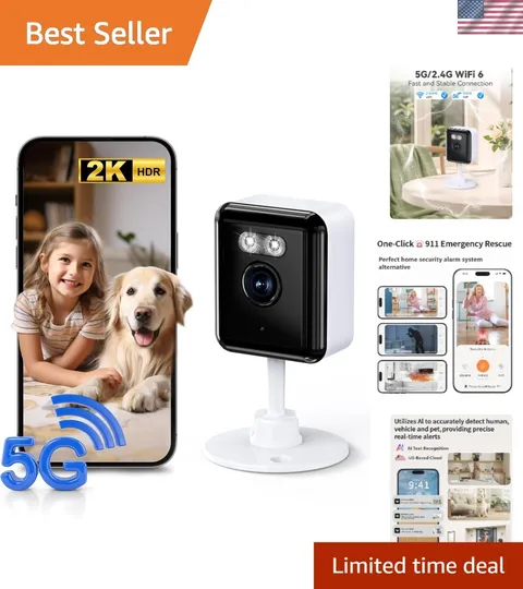 2K Wi-Fi 6 Indoor Security Camera with AI & Color Night Vision for Home Safety