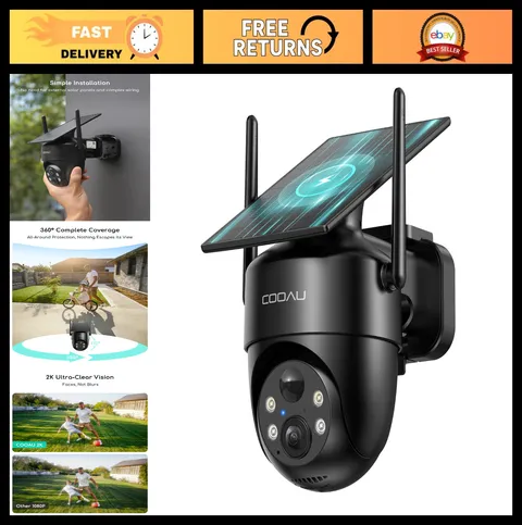 Wireless Solar Security Camera 2K HD, 360° Outdoor Home Surveillance System