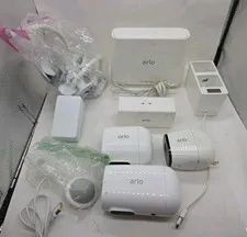 Lot Of 3 Arlo/Netgear Security Cameras /Base Station, Batteries & Charger AS IS
