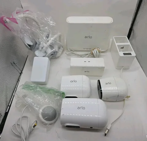 Lot Of 3 Arlo/Netgear Security Cameras /Base Station, Batteries & Charger AS IS