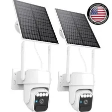 2Pack Solar Security Cameras System Wireless Outdoor Battery Powered WiFi Camera
