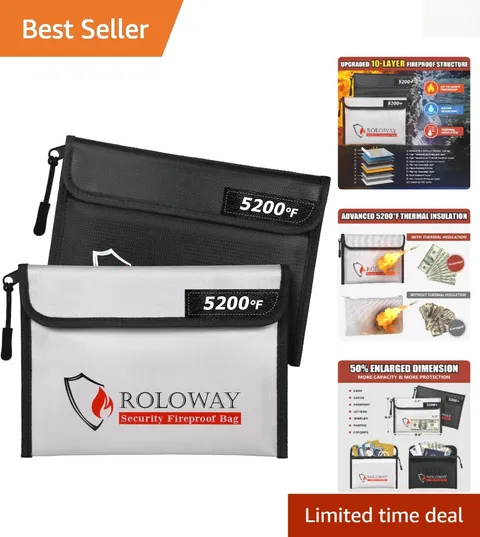 Fireproof Storage Solution 9.6x6.6 inches - Two 5200℉ Bags with Secure Zipper