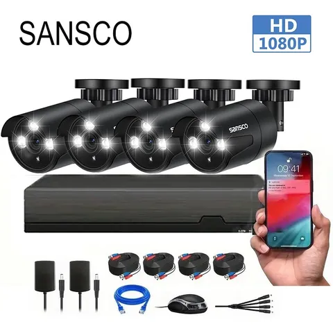 SANSCO 4CH 4MP AHD DVR Outdoor CCTV Security Camera System Kit Night Vision