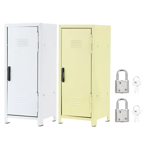 Mini Locker 4.3 x 10.8 Inch, 2 Pcs Small Locker with Lock Keys, White/Yellow
