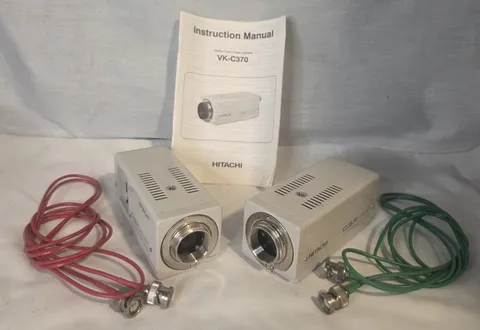 Lot of 2 Hitachi VK-C370 Color Video Camera CCTV Vintage Japan w/ Manual
