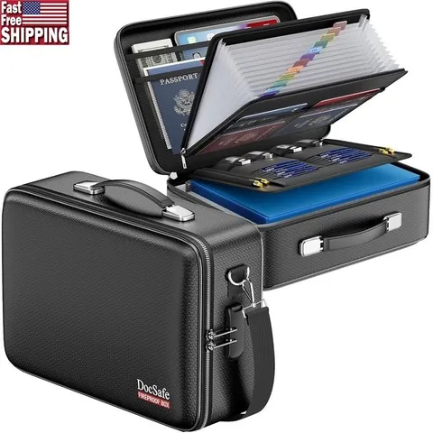 Fireproof Document Box W/ Lock Portable Multi-layer Organizer Important Files US