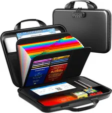 Fireproof Accordion File Organizer with Lock,Hard-Shell Fireproof Document Box w