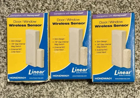 NIB (3) Linear HONDWA01 Wireless Door/Wind Sensors - Honeywell Compatible Brown