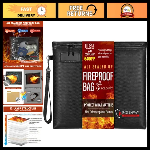 Fireproof Document Bag 14.5x11.5" - Zippered Money Pouch for Cash & Valuables