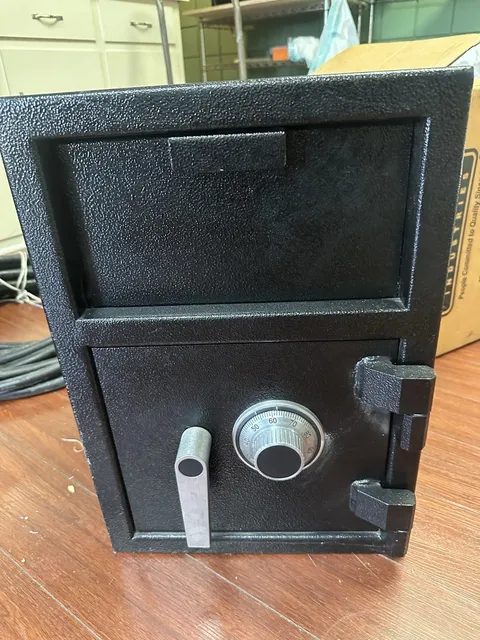 Black Metal Combination Safe Lockbox w/ Drop Slot, Textured Finish, Handle