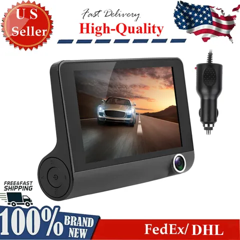 1296P 4" Dual Lens HD Car DVR Rearview Video Dash Cam Recorder Camera Display