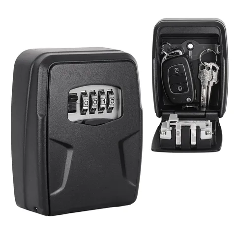 Wall Mount Key Lock Box 4-Digit Combination Outdoor Security Safe Storage Black