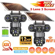 12MP 3 Lens Solar Battery Home Security Camera Outdoor Wifi Wireless PTZ CCTV US