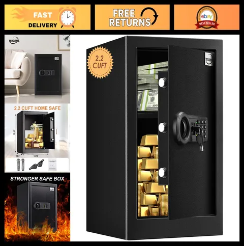 Large Fireproof Waterproof Safe Box 2.2 Cuft - Keypad Lock, Steel Security Cabin