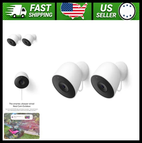 Google Nest Cam Outdoor Wired Security Camera Snow 2 Pack