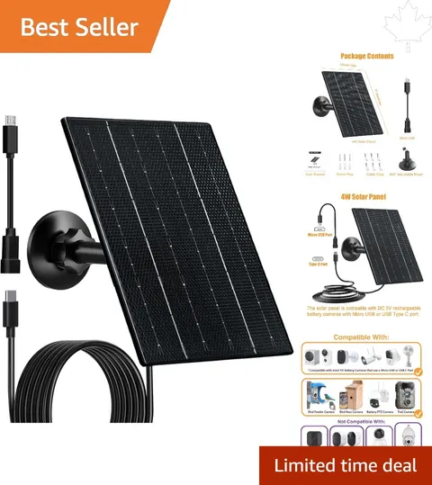 Compact 4W Solar Panel for -Round Power to Security Cameras -  Rated