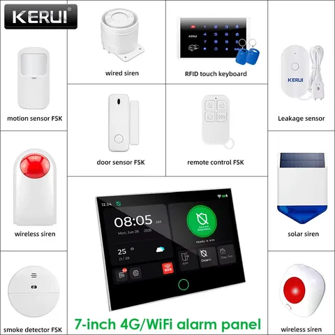 New 7 inch Touch Screen Panel Alarm System With Sensors 4G+WiFi DIY Your Home Al