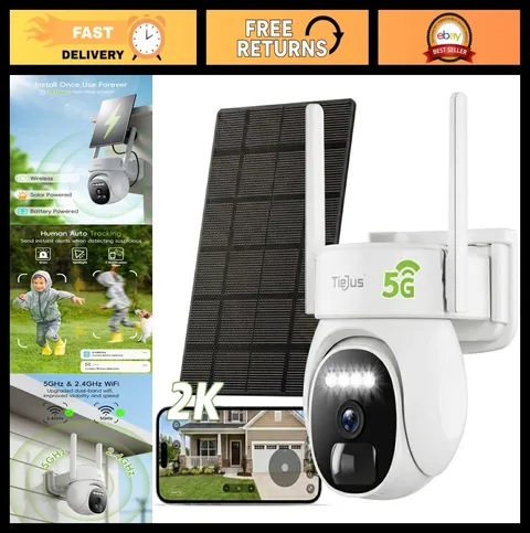 2K Wireless Solar Security Camera Outdoor 360° Auto Tracking Night Vision